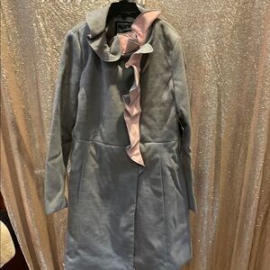 Rothschild Gray Trench Coat with Pink Ruffle Trim